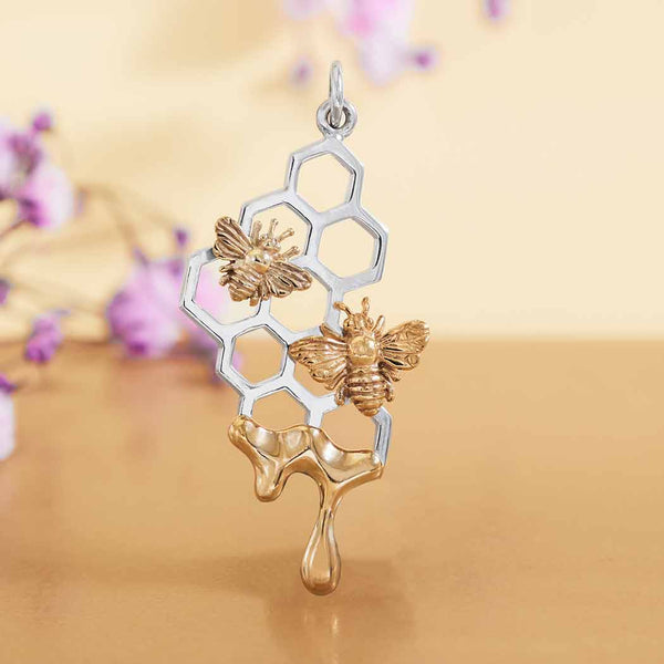 Mixed Metal Honeycomb Pendant with Dripping Honey