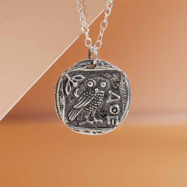 Sterling Silver Ancient Athena's Owl Coin Necklace - Poppies Beads N' More