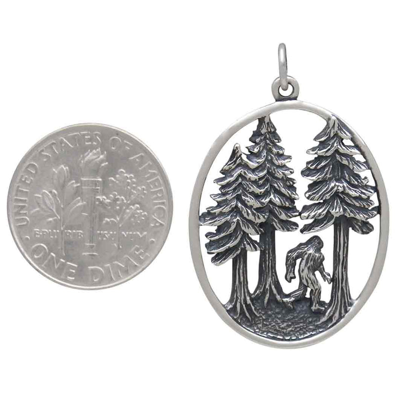 Sterling Silver Bigfoot in the Forest Pendant