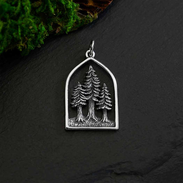 Sterling Silver Dimensional Pine Tree Forest Pendant