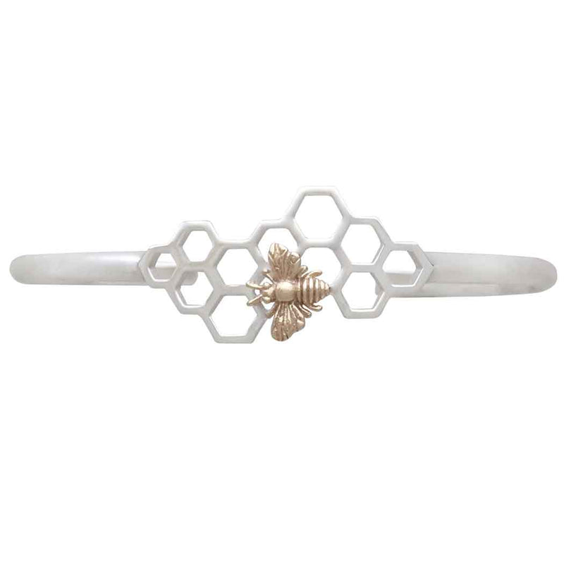 Sterling Silver Honeycomb Cuff Bracelet with Bronze Bee