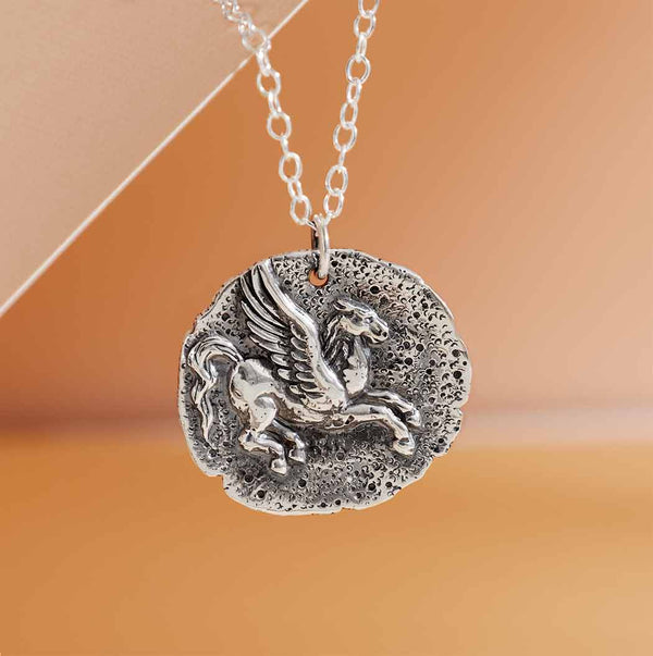 Sterling Silver Ancient Pegasus Coin Necklace - Poppies Beads N' More