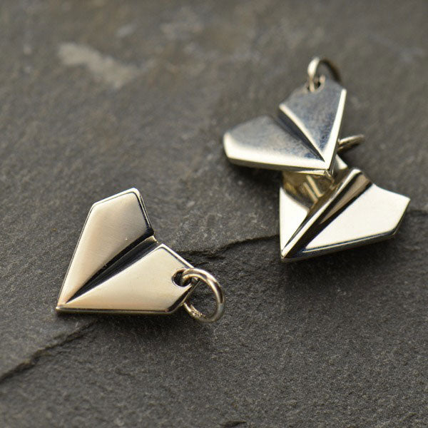 Sterling Silver Paper Airplane Charm - Poppies Beads n' More