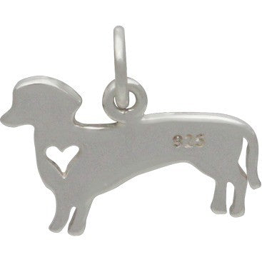 Sterling Silver Silhouetted Dachshund Charm - Poppies Beads n' More