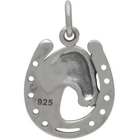 Sterling Silver Lucky Horse in Horseshoe Charm - Poppies Beads n' More