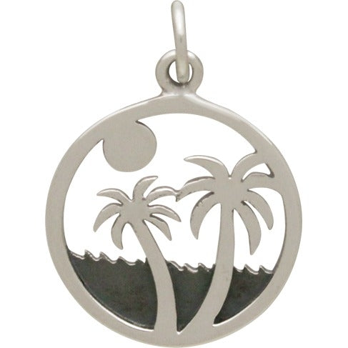 Sterling Silver Palm Tree and Ocean Charm - Poppies Beads n' More