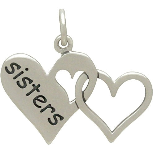 Sterling Silver Sister Charm - Two Linked Hearts - Poppies Beads n' More