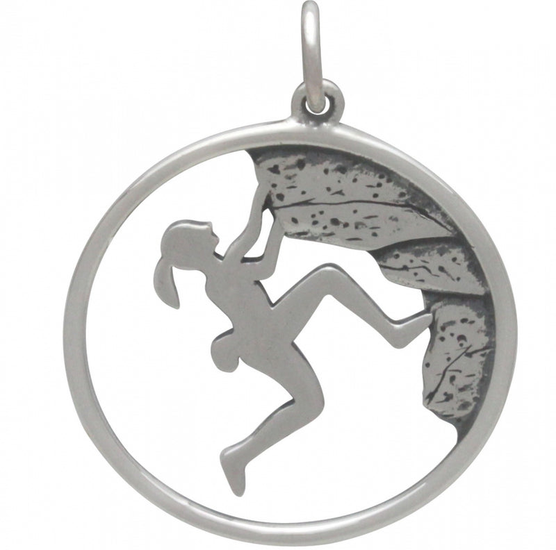 Sterling Silver Rock Climbing Girl Pendant - Poppies Beads n' More