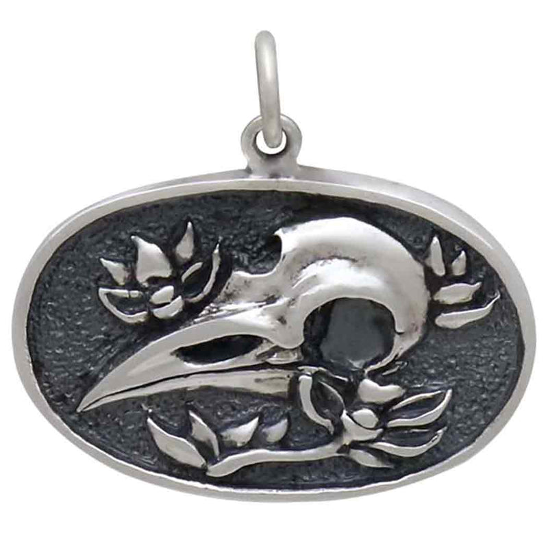 Sterling Silver Flower and Raven Skull Pendant - Poppies Beads n' More