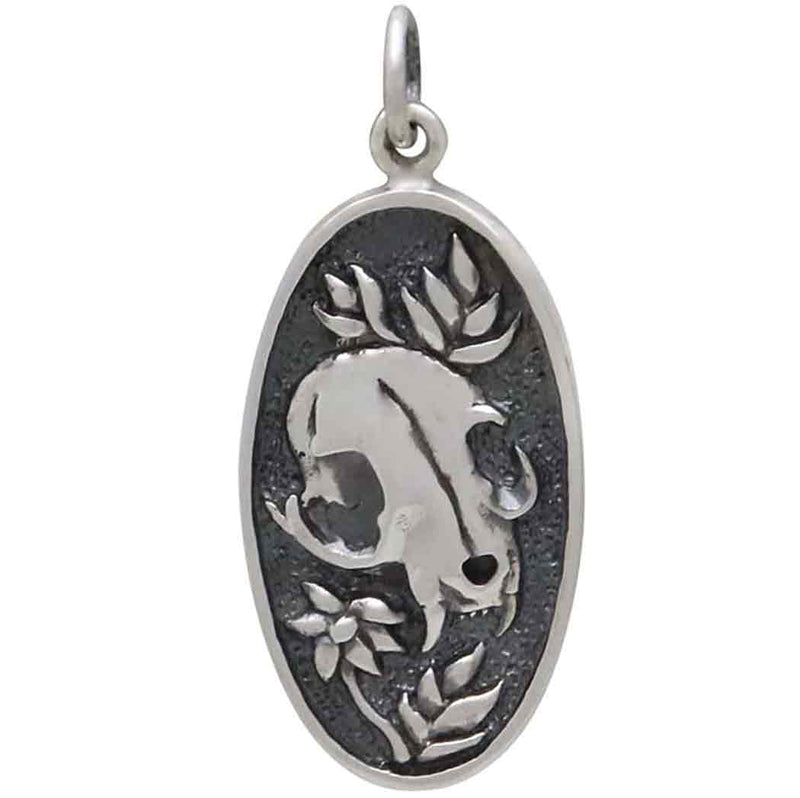 Sterling Silver Flower and Cat Skull Pendant - Poppies Beads n' More