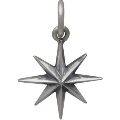 Sterling Silver Ridged Star Burst Charm with 8 Point - Poppies Beads n' More