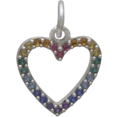 Sterling Silver Rainbow Heart Charm with Nano Gems - Poppies Beads n' More