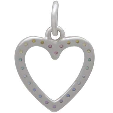Sterling Silver Rainbow Heart Charm with Nano Gems - Poppies Beads n' More