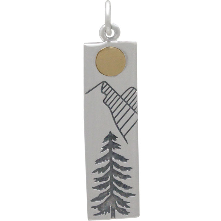 Sterling Silver Pine Tree Charm with Bronze Sun, - Poppies Beads n' More