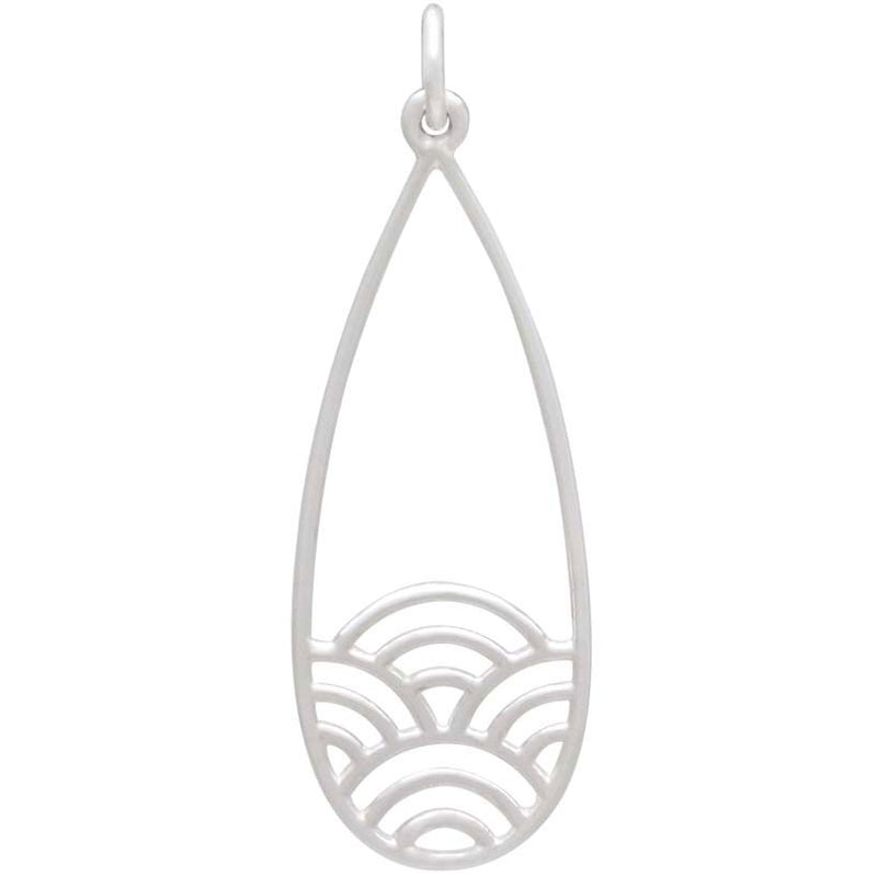 Silver Narrow Teardrop Charm with Wave Pattern - Poppies Beads n' More