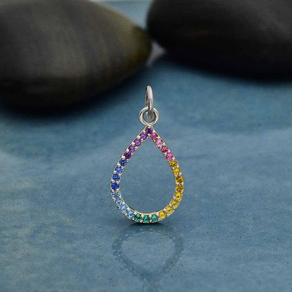 Sterling Silver Teardrop Rainbow Charm with Nano Gems - Poppies Beads n' More