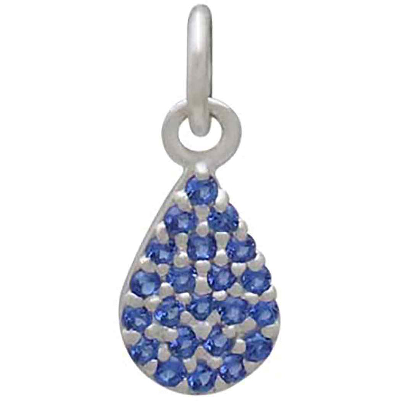 Sterling Silver Teardrop Charm with Blue Nano Gems - Poppies Beads n' More