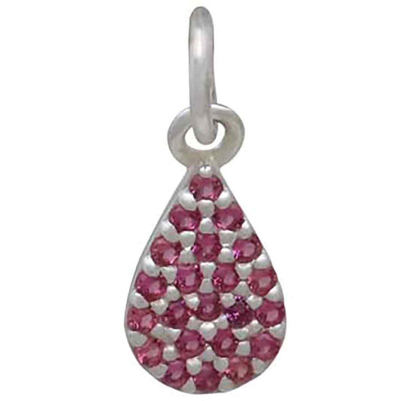 Sterling Silver Teardrop Charm with Pink Nano Gems - Poppies Beads n' More
