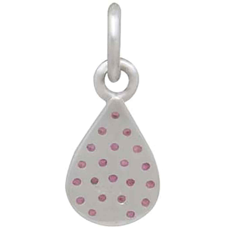 Sterling Silver Teardrop Charm with Pink Nano Gems - Poppies Beads n' More