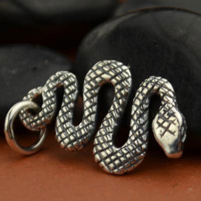 Sterling Silver Snake Charm - Animal Charm - Poppies Beads n' More