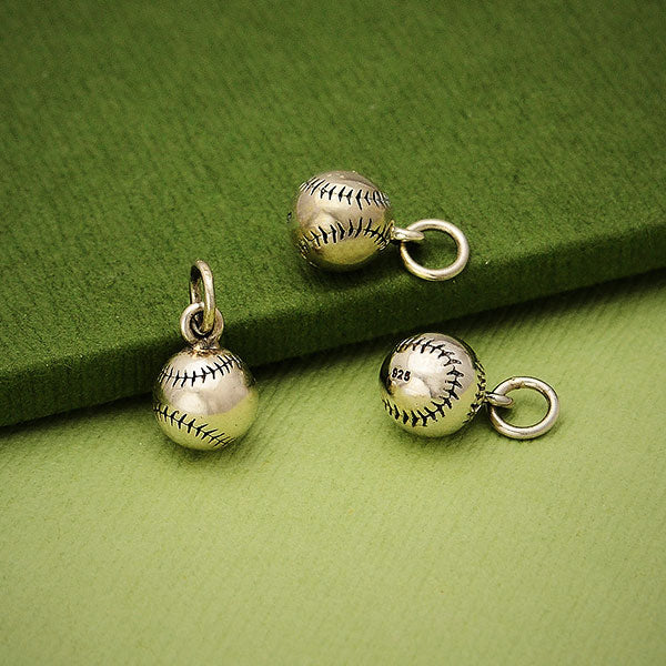 Sterling Silver 3D Baseball Charm - Poppies Beads n' More