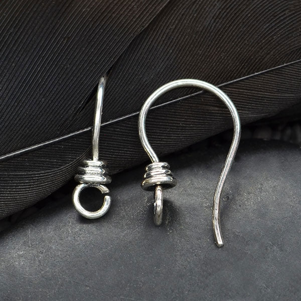 Silver Earring Hook With Front Facing Loop and Wire Wraps