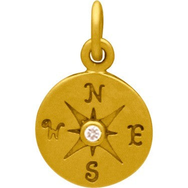 Compass Charm with 1-pt Diamond - Poppies Beads n' More