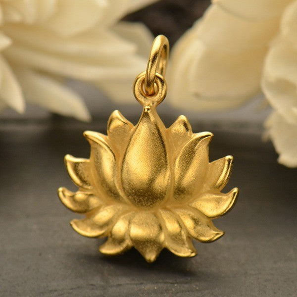 Large Textured Blooming Lotus Charm, - Poppies Beads n' More