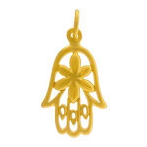 Hamsa Hand Charm with Flower at Center - Poppies Beads n' More
