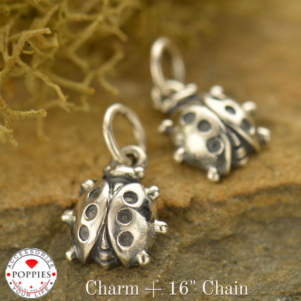 Sterling Silver Ladybug Charm - Bug Charm - Poppies Beads n' More