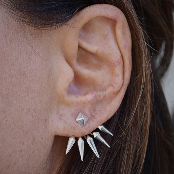 Sterling Silver Pyramid and Spike Ear Jackets