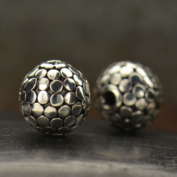 Small Shiny Round Sterling Silver Bead with Bang Granulation