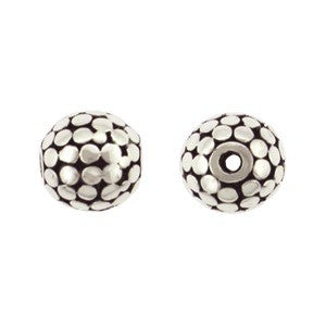 Small Shiny Round Sterling Silver Bead with Bang Granulation - Poppies Beads n' More
