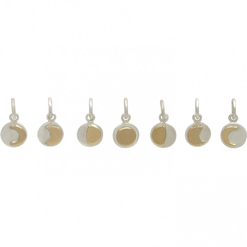 Sterling Silver and Bronze Moon Phase Charm Set - 7 Moons - Poppies Beads n' More