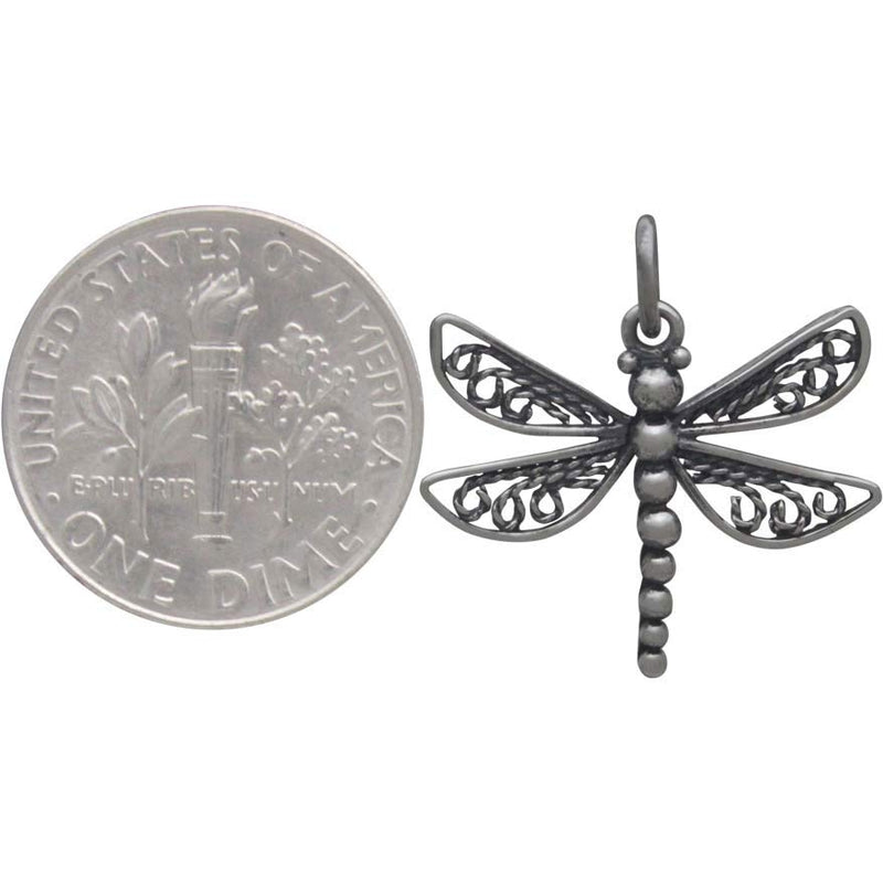 Sterling Silver Dragonfly Charm with Filigree Wings - Poppies Beads n' More