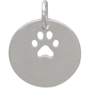 Sterling Silver Circle Charm with Paw Print Cutout - Stamping Charm - Poppies Beads n' More
