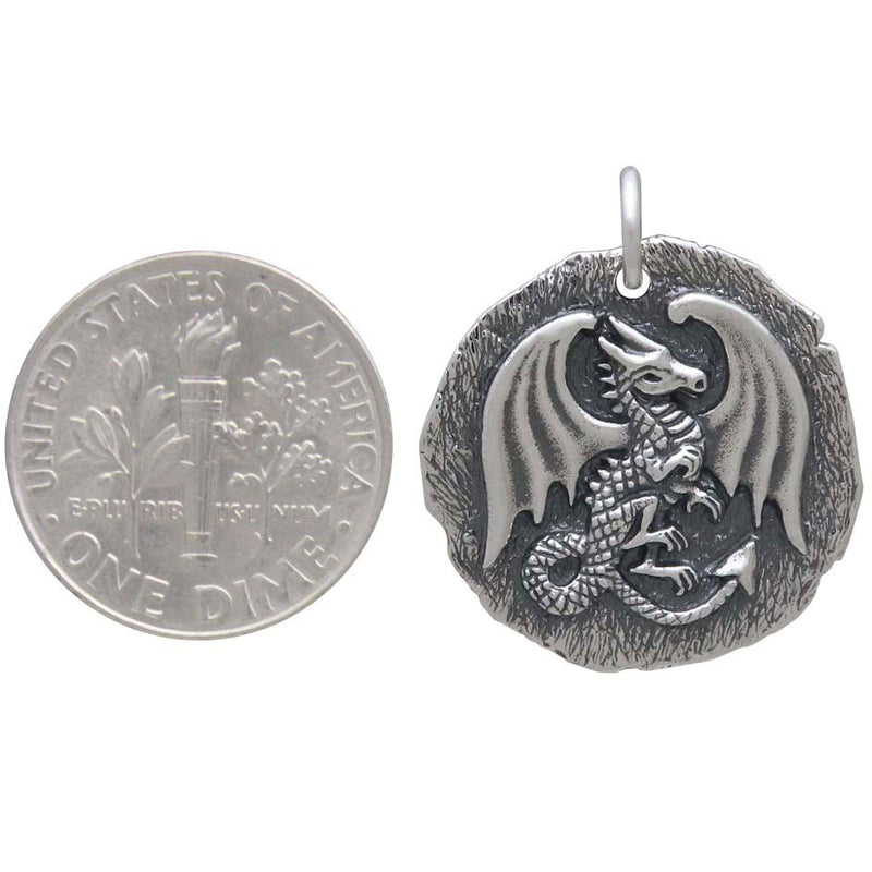 Sterling Silver Ancient Coin Charm - Dragon - Poppies Beads n' More