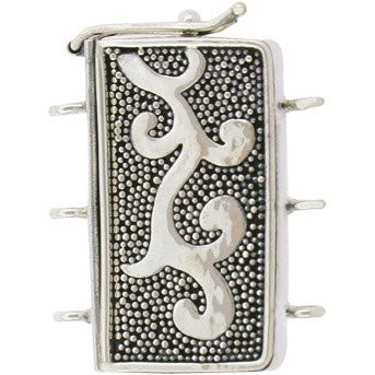 Silver Three Strand Box Clasp with Carpet Granulation - Poppies Beads n' More