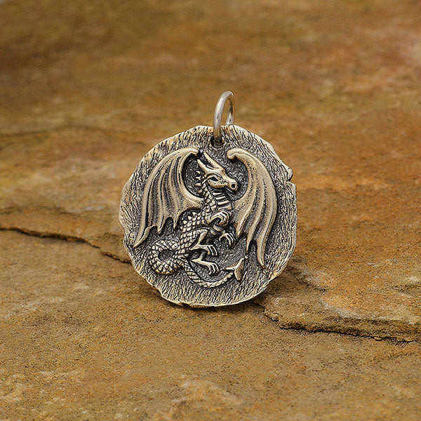 Sterling Silver Ancient Coin Charm - Dragon - Poppies Beads n' More