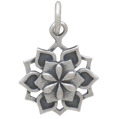 Sterling Silver Lotus Mandala Charm - Poppies Beads n' More
