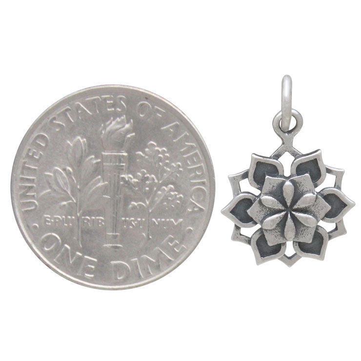 Sterling Silver Lotus Mandala Charm - Poppies Beads n' More