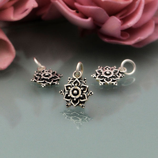 Sterling Silver Lotus Mandala Charm with Granulation - Poppies Beads n' More