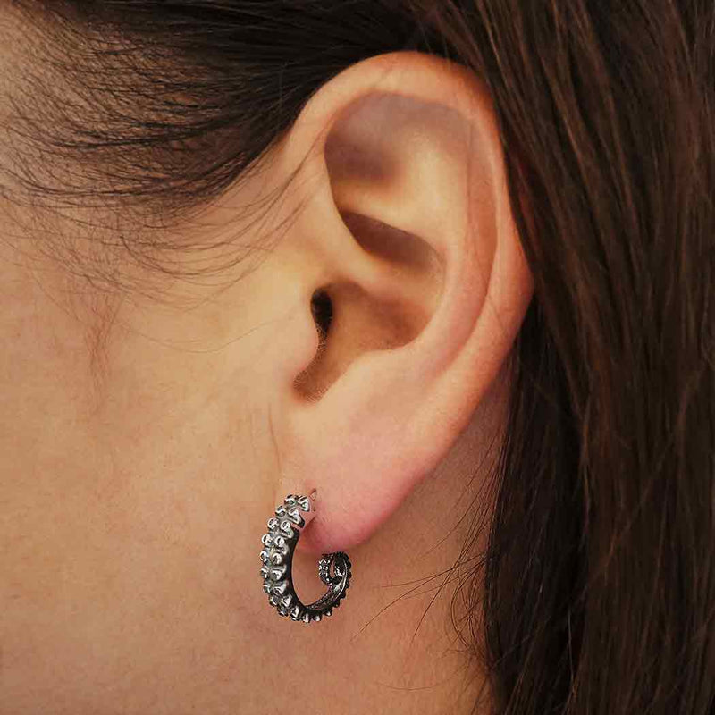 Sterling Silver Octopus Tentacle Post Hoop Earrings - Poppies Beads n' More