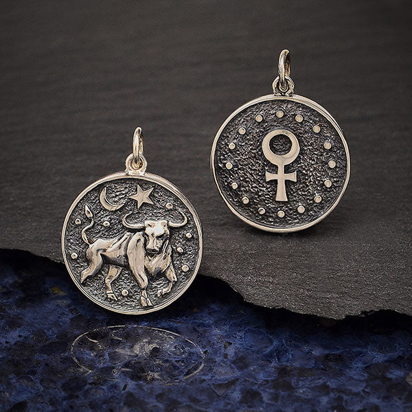 Sterling Silver Astrology Taurus Pendant - Poppies Beads n' More
