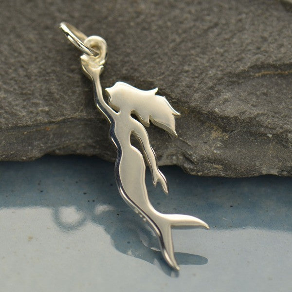 Sterling Silver Cutout Mermaid Charm - Poppies Beads n' More