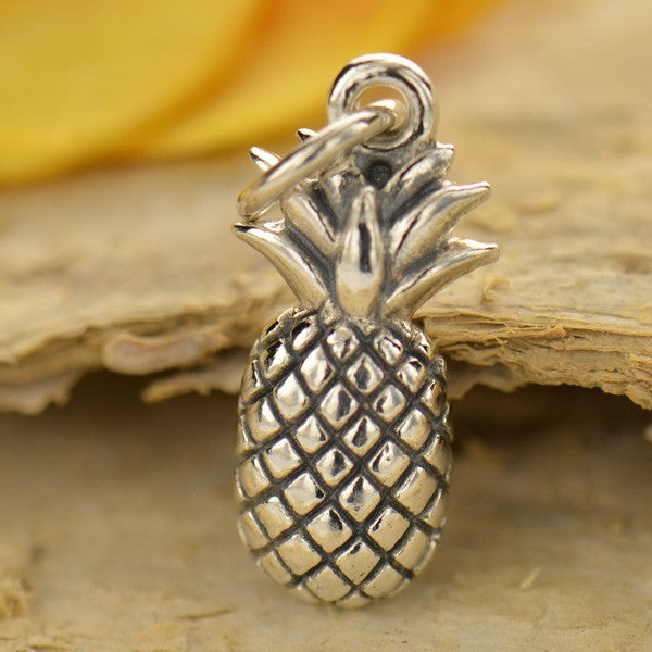 Sterling Silver Textured Pineapple Charm - Poppies Beads n' More