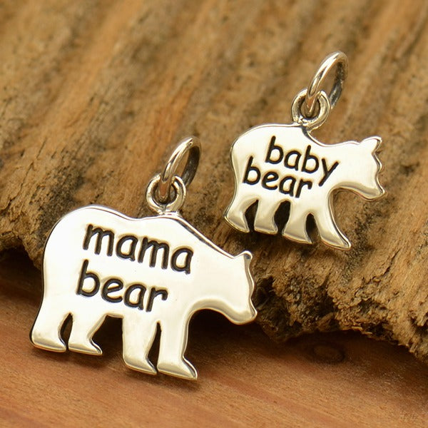 Sterling Silver Mama Bear and Baby Bear - Etched Set or Stamping Blank Set, - Poppies Beads n' More
