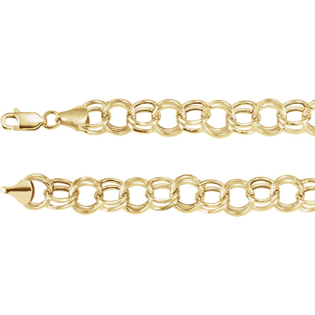 14k Gold Double Link Hollow Charm Bracelet - Poppies Beads n' More