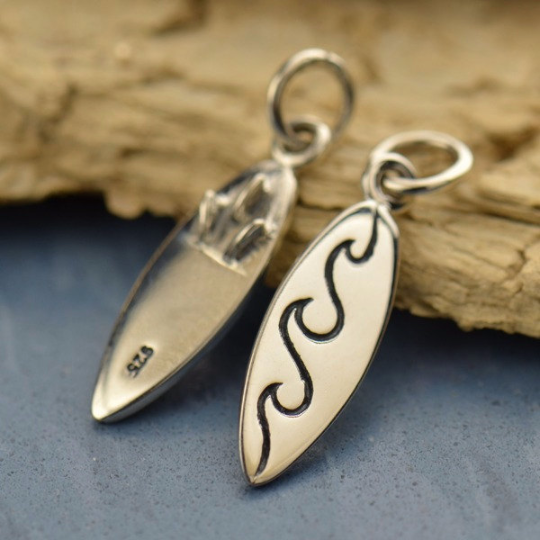 Sterling Silver Surfboard Charm - Poppies Beads n' More