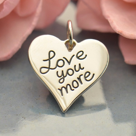 Sterling Silver Love You More Heart Charm - Poppies Beads n' More